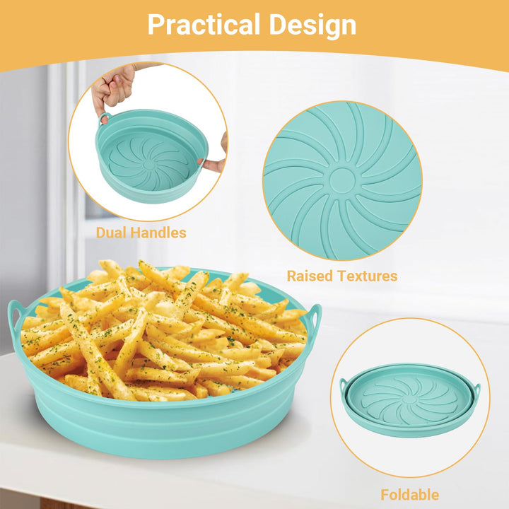 Alyvisun Air Fryer Silicone Liners 2PCS Reusable Airfryer Accessories Basket Foldable Baking Tray Inserts Versatile Round Rack Pot for Microwave, Oven, Blue