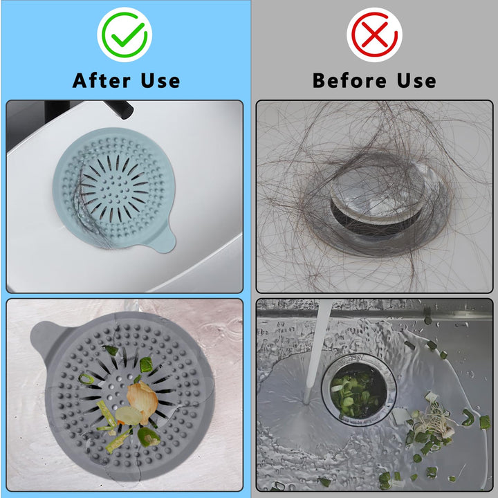 Alyvisun 2Pcs Silicone Shower Drain Hair Catcher with Sucker, Sink Strainer Hair Catcher, Shower Hair Stopper Drain Protector for Bathroom Bathtub Kitchen (Blue + Grey)