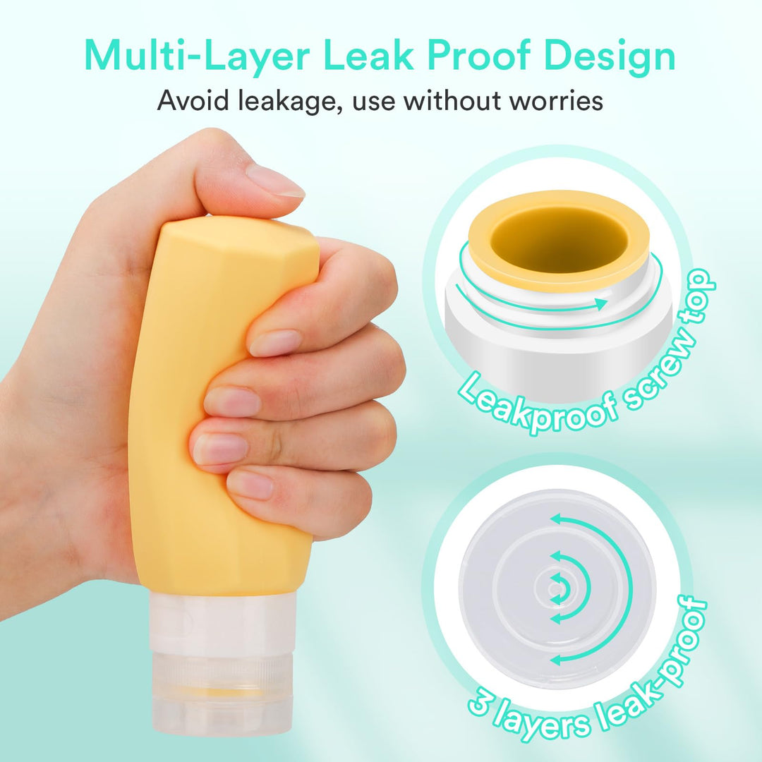 Alyvisun Travel Bottles for Toiletries 100ml, 5 Pack Silicone Refillable Travel Containers, Squeezable Toiletry Bottles with Storage Bag, for Shampoo, Lotion, Soap