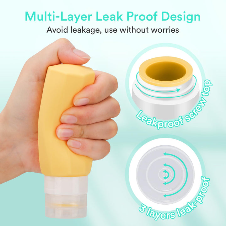 Alyvisun Travel Bottles for Toiletries 100ml, 5 Pack Silicone Refillable Travel Containers, Squeezable Toiletry Bottles with Storage Bag, for Shampoo, Lotion, Soap