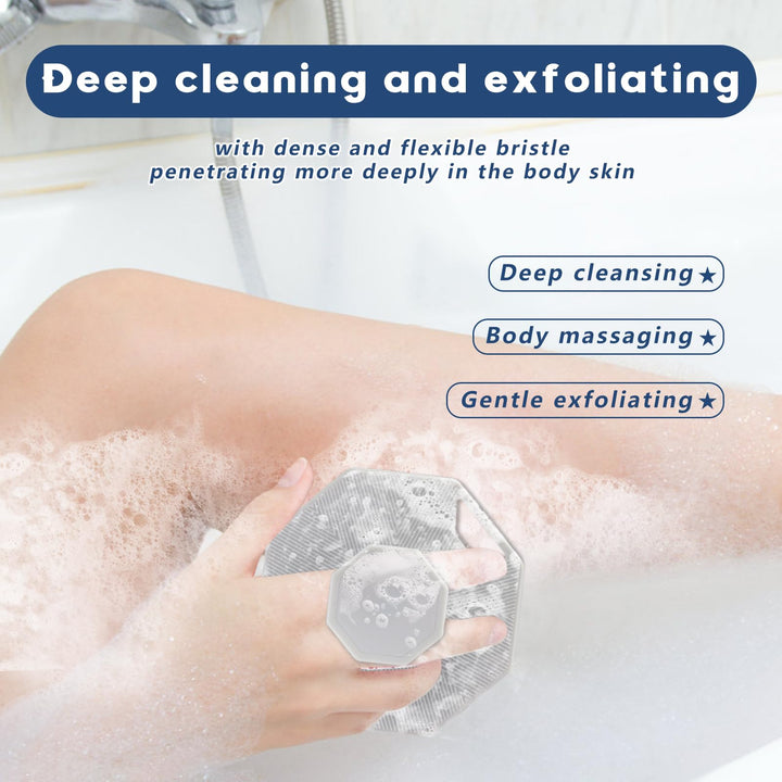 Alyvisun Silicone Body Scrubber with Hook and Suction, Handheld Shower Bath Brush for Gently Exfoliating & Massaging, Cleansing Brush for All Skin Types (Gray)