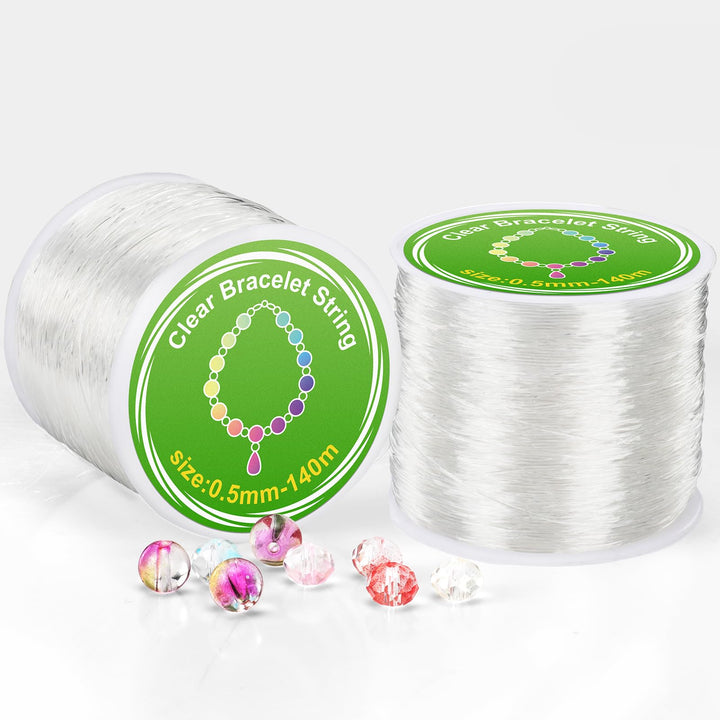 Alyvisun 2 Rolls 0.5mm Clear Bracelet String, String for Making, Suitable for DIY Jewellery Making, Necklace, Bracelet, Craft (140m/Spool)