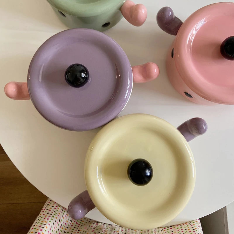 Ceramic Bowl with Cover Creative Sweet Household Porcelain Dinnerware Noodles Soup Fruit Salad Dessert Bowls