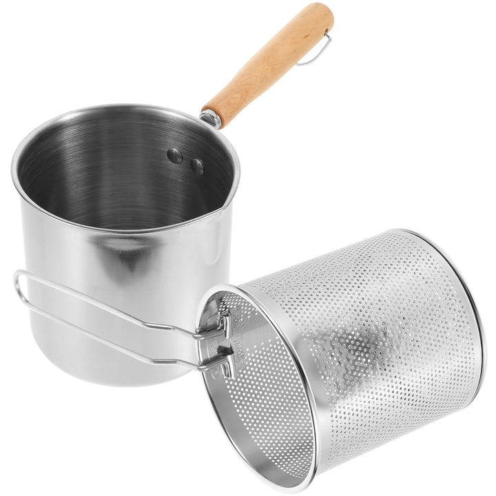 1 Set Stainless Steel Frying Pot With Basket Mini Deep Fryer Kitchenware Ergonomic Handle Heat Resistant Easy Clean