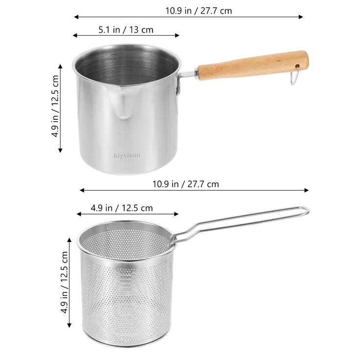 1 Set Stainless Steel Frying Pot With Basket Mini Deep Fryer Kitchenware Ergonomic Handle Heat Resistant Easy Clean