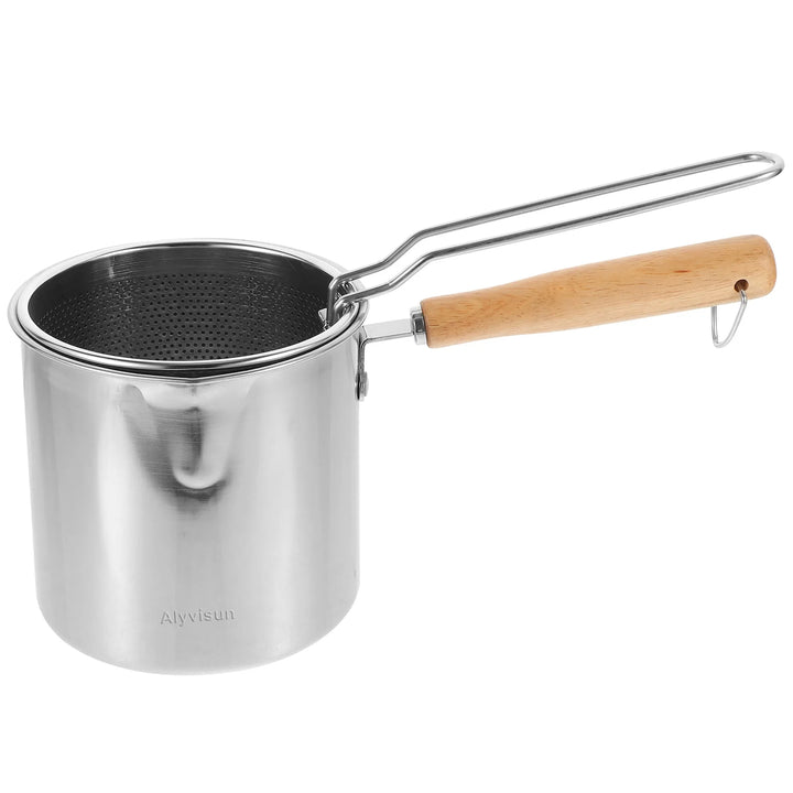 1 Set Stainless Steel Frying Pot With Basket Mini Deep Fryer Kitchenware Ergonomic Handle Heat Resistant Easy Clean