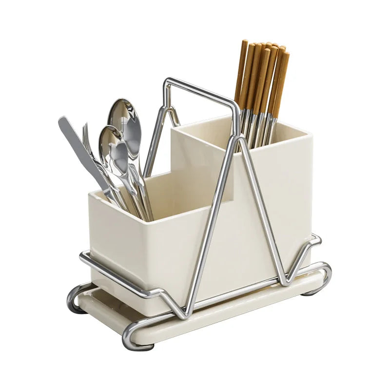 Creative Chopsticks Storage Box Stainless Steel Spoon Fork Drainage Shelf Countertop Kitchenware Rack Household Table Organizer