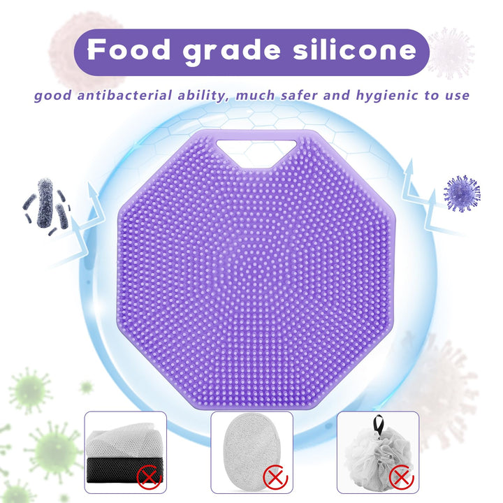 Alyvisun Silicone Body Scrubber with Hook and Suction, Handheld Shower Bath Brush for Gently Exfoliating & Massaging, Cleansing Brush for All Skin Types (Purple)