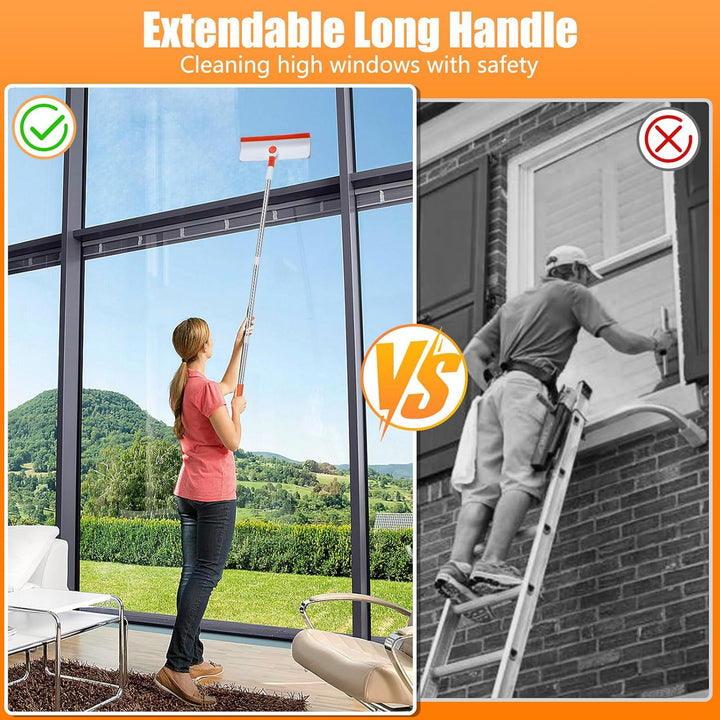 Alyvisun Professional Window Cleaning Equipment with 132cm Extendable Pole and Bendable Head, 2 in 1 Window Cleaner Tool with Silicone Squeegee and 4pcs Microfibre Scrubber for High Windows