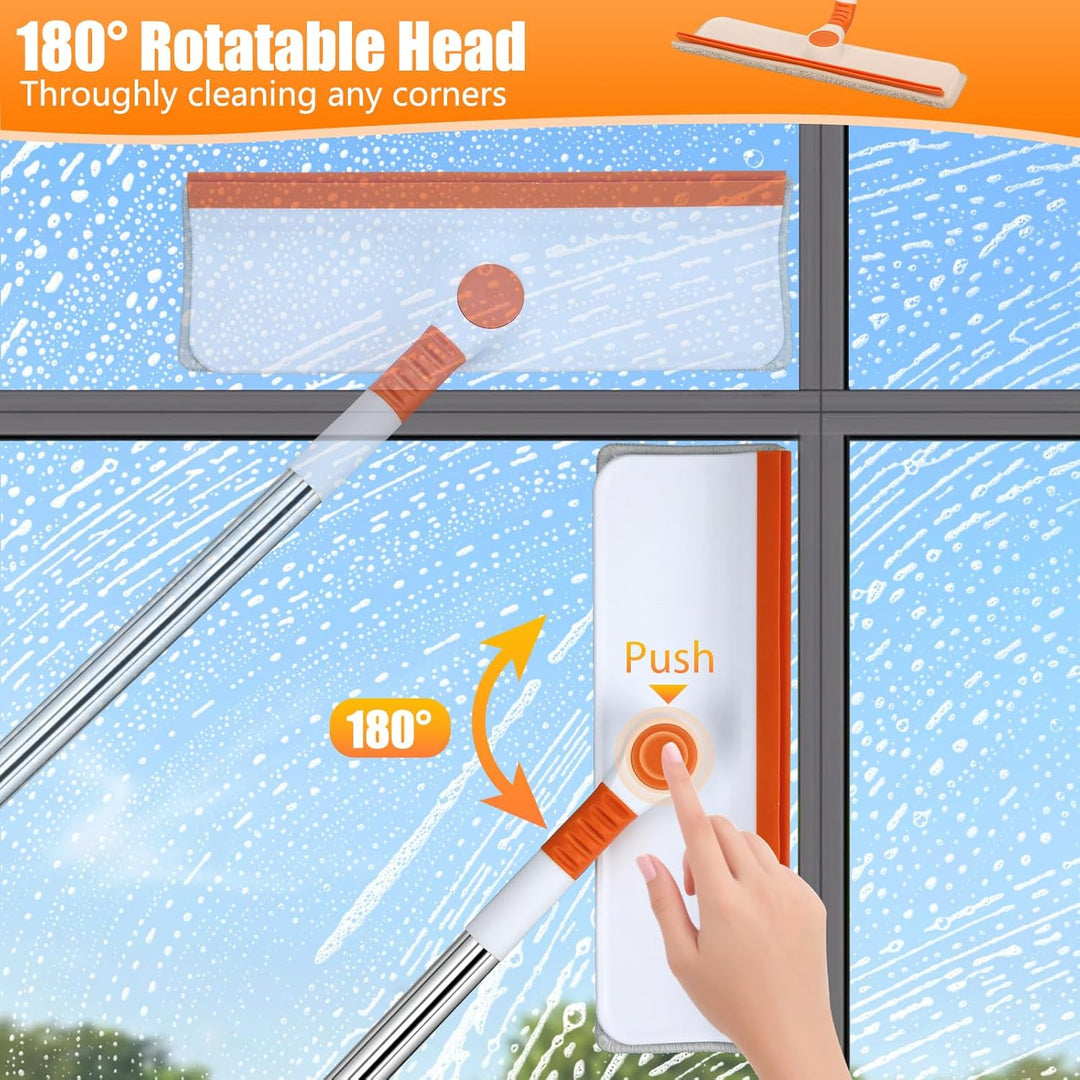 Alyvisun Professional Window Cleaning Equipment with 132cm Extendable Pole and Bendable Head, 2 in 1 Window Cleaner Tool with Silicone Squeegee and 4pcs Microfibre Scrubber for High Windows