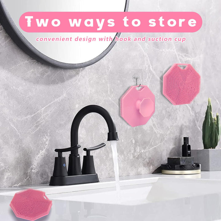 Alyvisun Silicone Body Scrubber with Hook and Suction, Handheld Shower Bath Brush for Gently Exfoliating & Massaging, Cleansing Brush for All Skin Types (Pink)