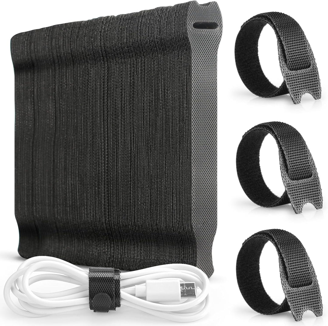 Alyvisun 120 PCS Cable Ties Reusable - 150x12 mm, Black Hook and Loop Nylon Cable Tidy - Ideal for Headphones, Phones, Electronics Under Desk Cable Management Straps
