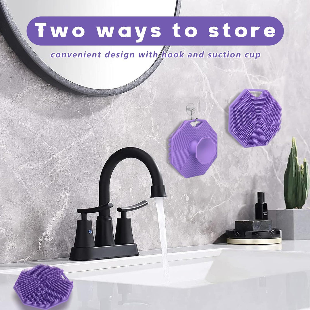 Alyvisun Silicone Body Scrubber with Hook and Suction, Handheld Shower Bath Brush for Gently Exfoliating & Massaging, Cleansing Brush for All Skin Types (Purple)