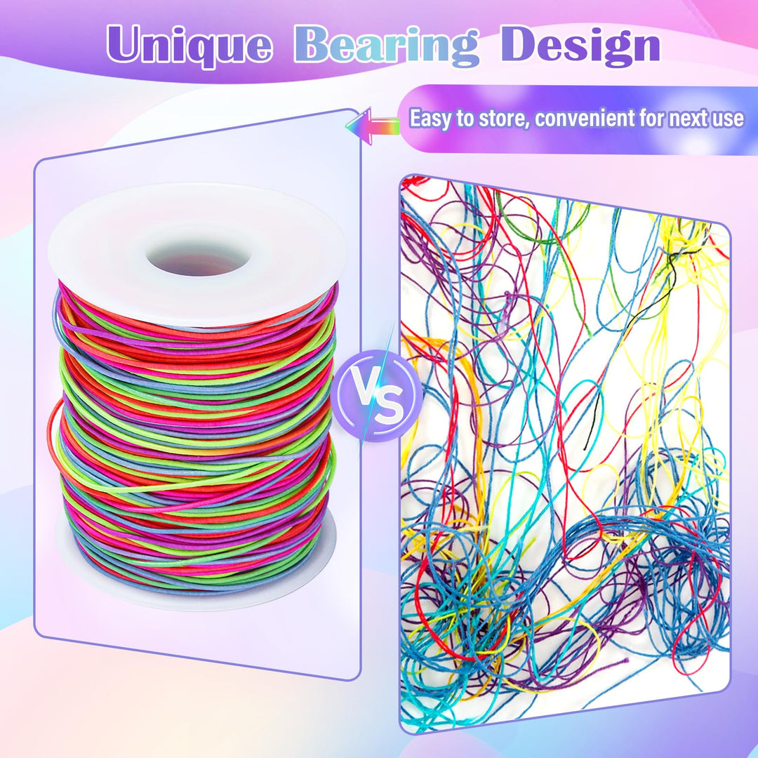 Alyvisun 1mm x 100m Rainbow Elastic String for Bracelets, Durable Bracelet String,Suitable for DIY Jewelry Making, Bracelets, Necklaces, Crafts, Decorations (Corloful)