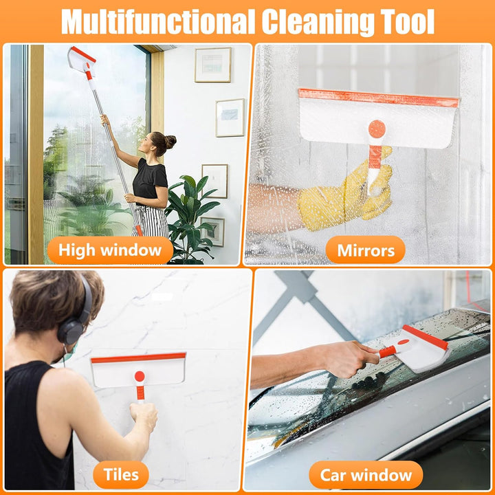 Alyvisun Professional Window Cleaning Equipment with 132cm Extendable Pole and Bendable Head, 2 in 1 Window Cleaner Tool with Silicone Squeegee and 4pcs Microfibre Scrubber for High Windows