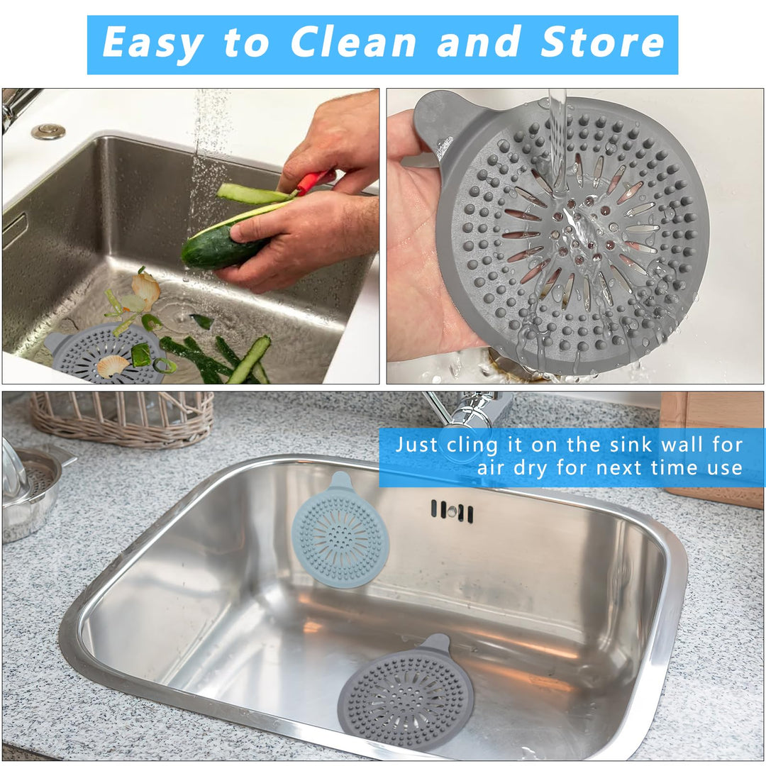 Alyvisun 2Pcs Silicone Shower Drain Hair Catcher with Sucker, Sink Strainer Hair Catcher, Shower Hair Stopper Drain Protector for Bathroom Bathtub Kitchen (Blue + Grey)