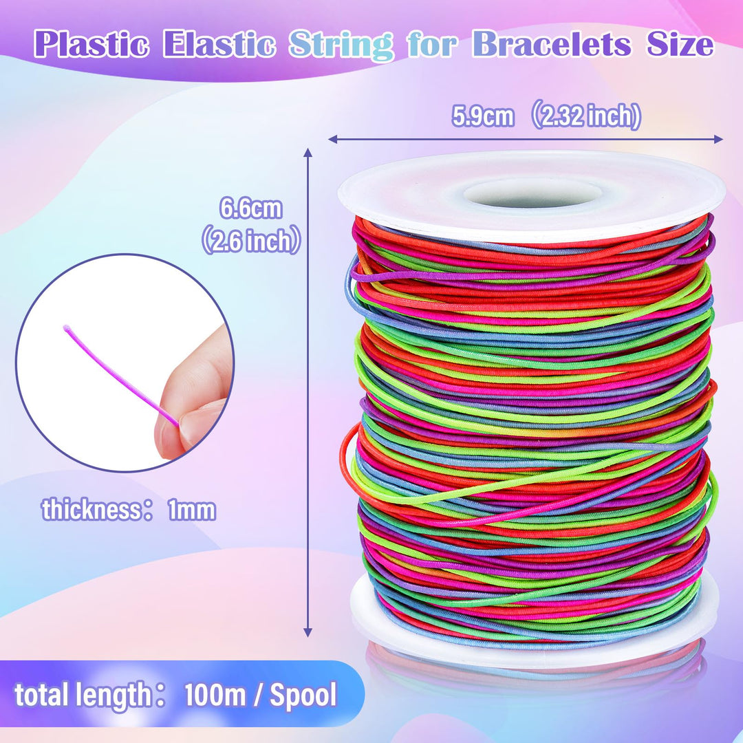 Alyvisun 1mm x 100m Rainbow Elastic String for Bracelets, Durable Bracelet String,Suitable for DIY Jewelry Making, Bracelets, Necklaces, Crafts, Decorations (Corloful)