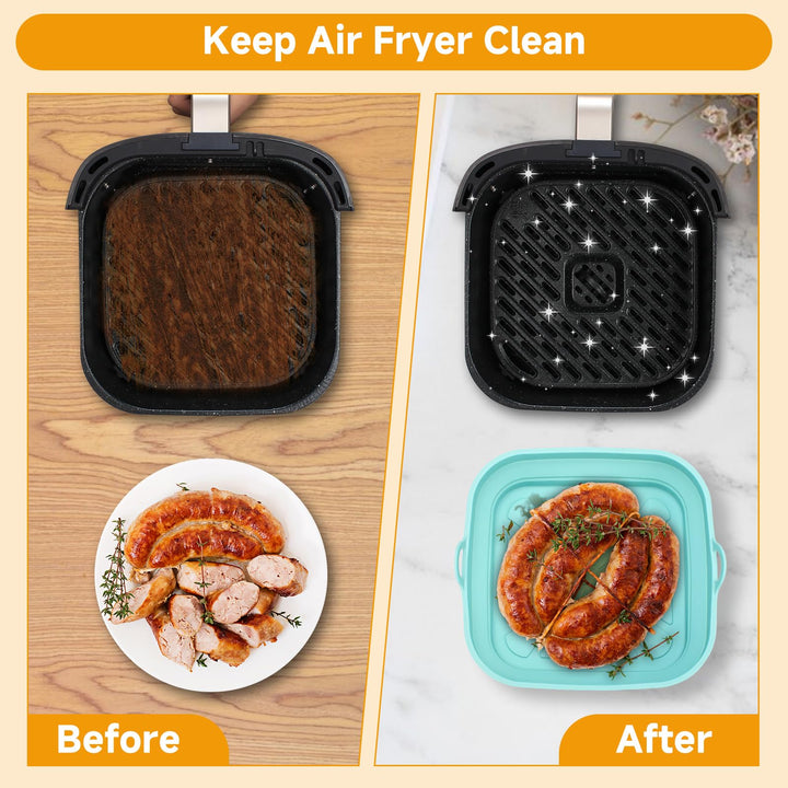 Alyvisun Air Fryer Liners 3PCS Reusable Silicone Tray Foldable Kitchen Basket Versatile Square Baking Pot Accessories for Airfryer, Microwave, Oven, Blue