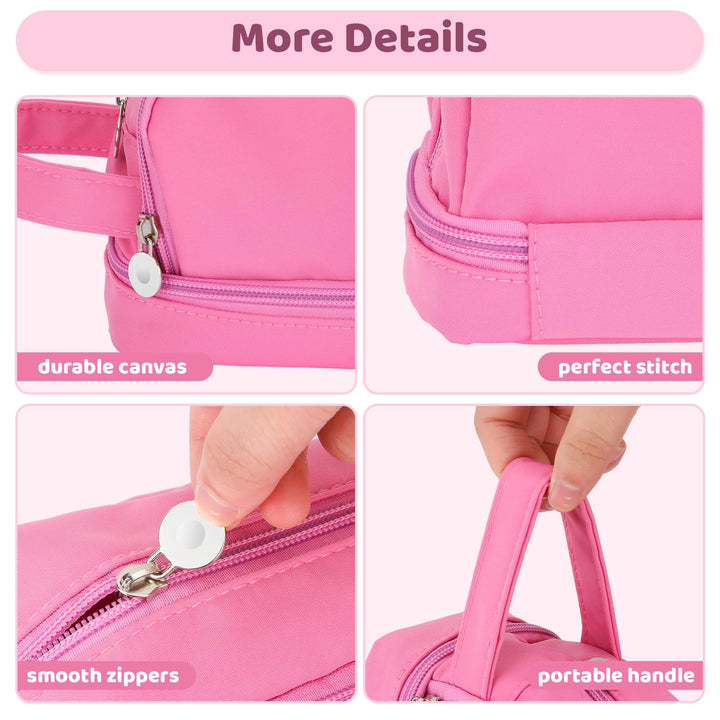 Alyvisun Large Capacity Pencil Case with 3 Compartments for Boys Girls, Desk Stationery Organizer Pencil Pouch with Handle, Portable Pencil Case for School Office Supplies (Pink)