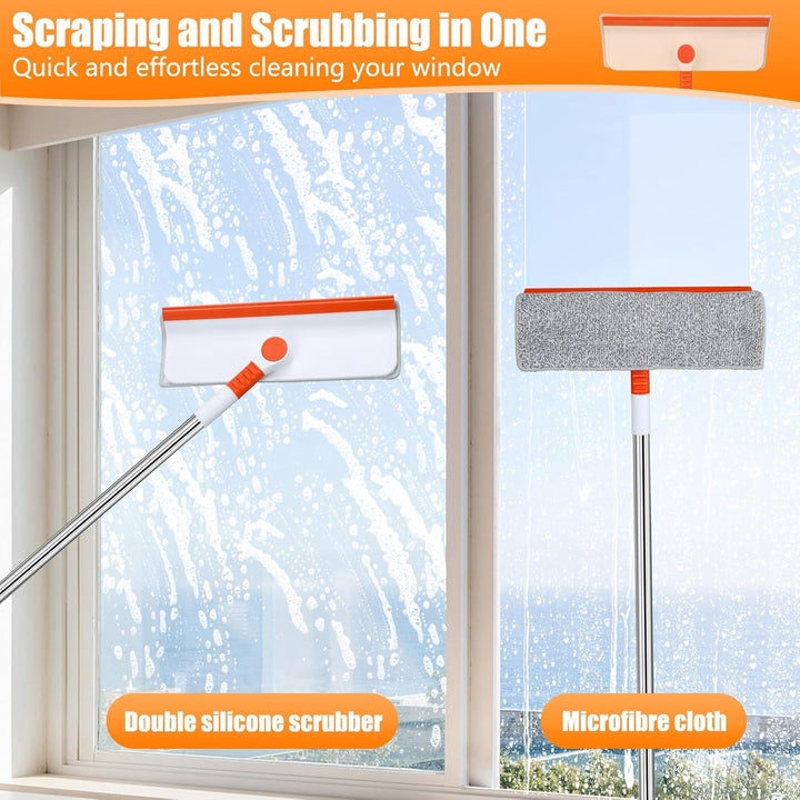 Alyvisun Professional Window Cleaning Equipment with 132cm Extendable Pole and Bendable Head, 2 in 1 Window Cleaner Tool with Silicone Squeegee and 4pcs Microfibre Scrubber for High Windows
