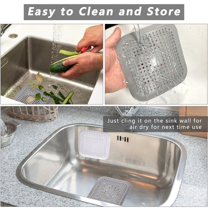 Alyvisun 2Pcs Silicone Hair Catcher for Shower Drain with Sucker, Sink Strainer Drain Protector, Shower Drain Covers Plug Trap Filter for Bathroom and Kitchen (White + Grey)