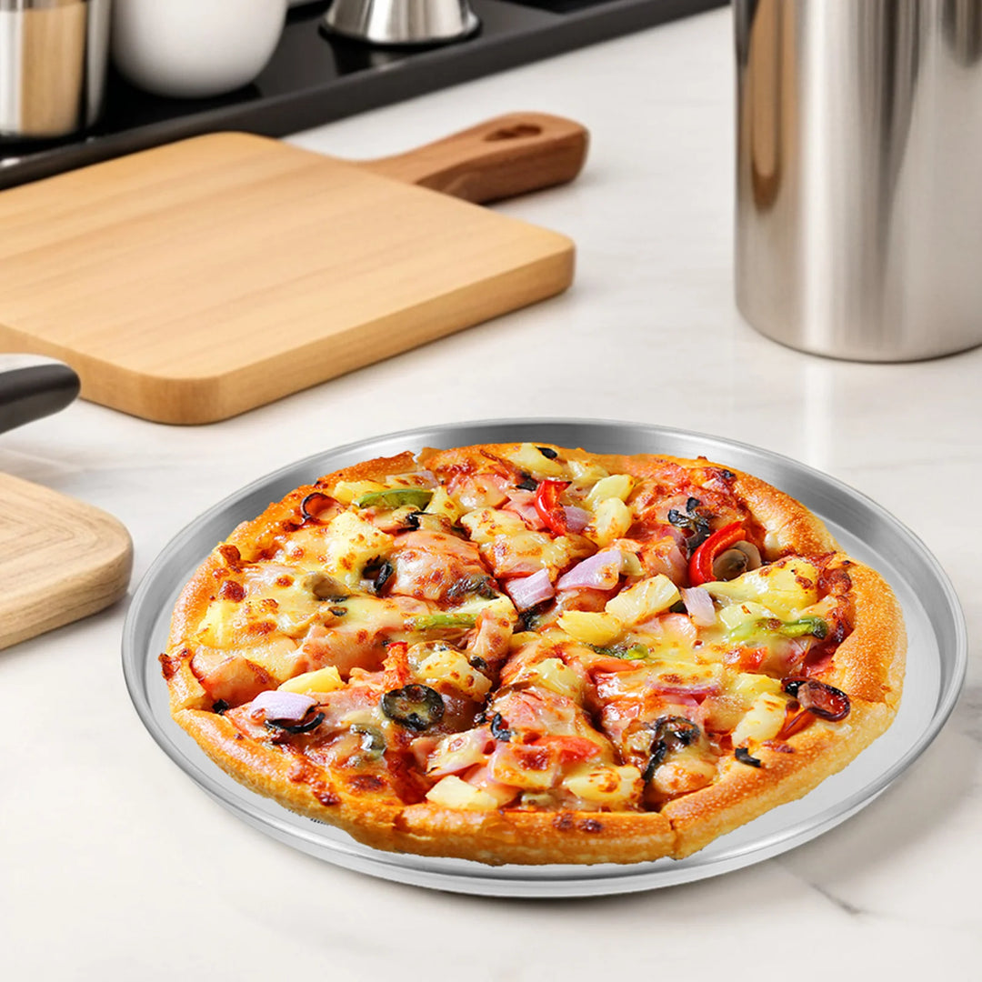 26Cm Stainless Steel Pizza Pan Round Baking Tray For Oven Non-Stick Metal Snack Serving Dish Steaming Grilling Kitchenware
