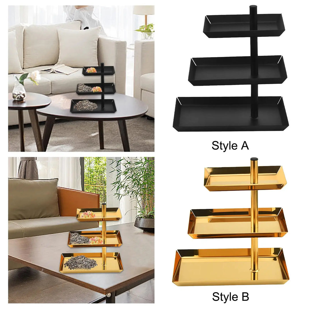 Cupcake Stand 3 Tier Stainless Steel Display Rack Presents Display Stand for Kitchen Celebration Supplies Anniversary Banquet, Black/Gold