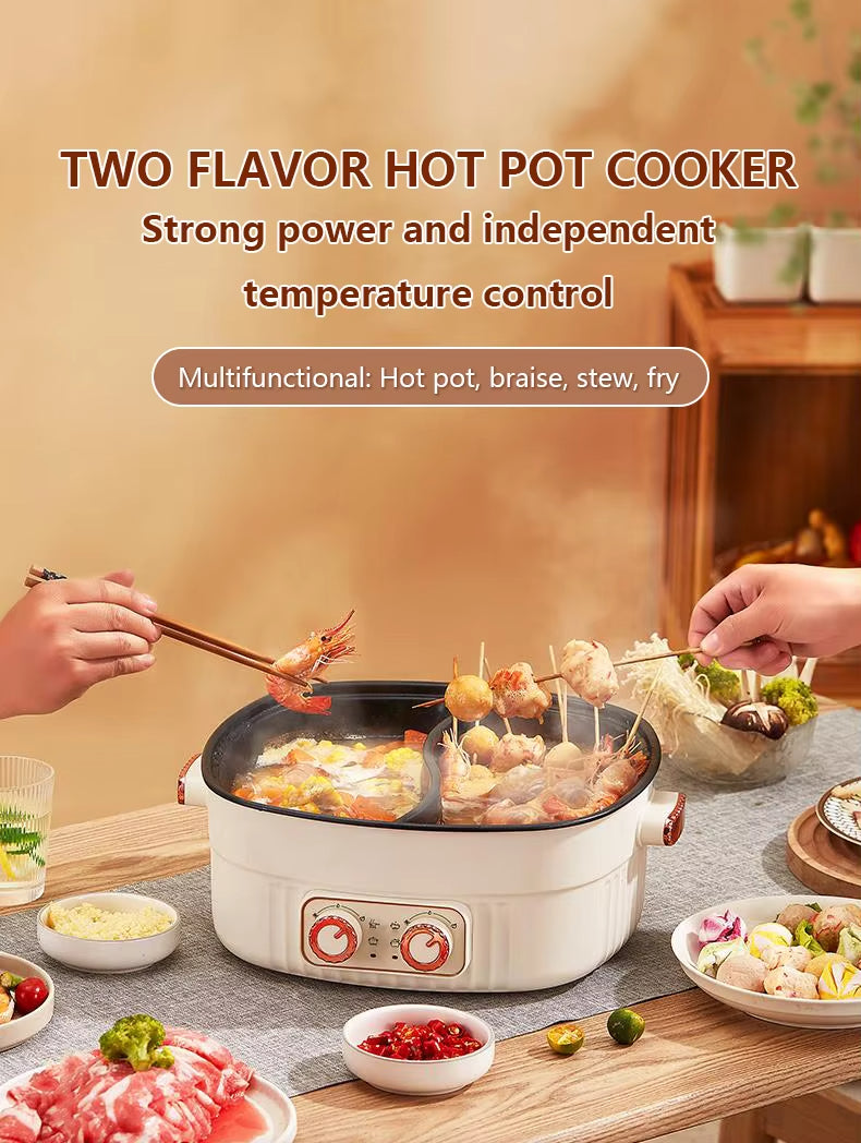 Multifunctional Electric Cooker Dual-Bowl Hot Pot Nonstick Adjustable Temperature Split Bowl Hot Pot
