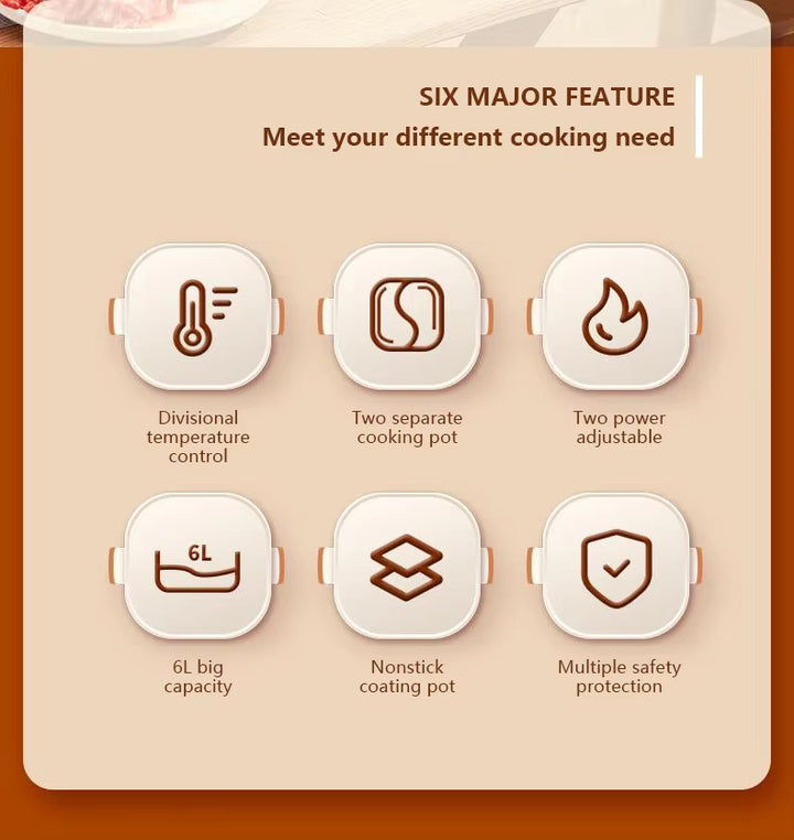 Multifunctional Electric Cooker Dual-Bowl Hot Pot Nonstick Adjustable Temperature Split Bowl Hot Pot