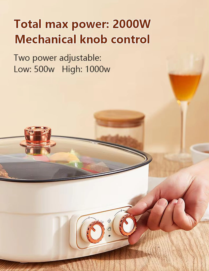 Multifunctional Electric Cooker Dual-Bowl Hot Pot Nonstick Adjustable Temperature Split Bowl Hot Pot