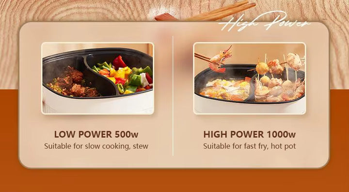 Multifunctional Electric Cooker Dual-Bowl Hot Pot Nonstick Adjustable Temperature Split Bowl Hot Pot