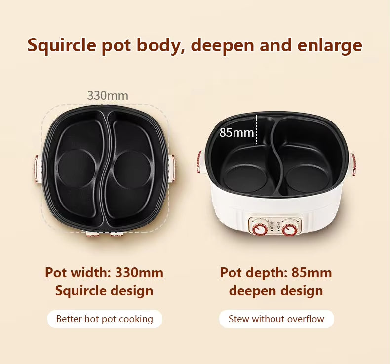 Multifunctional Electric Cooker Dual-Bowl Hot Pot Nonstick Adjustable Temperature Split Bowl Hot Pot