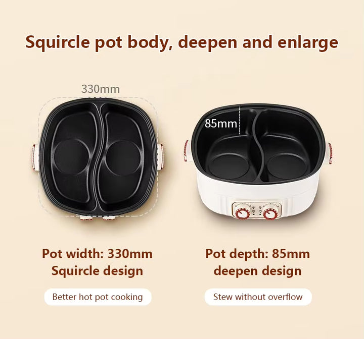 Multifunctional Electric Cooker Dual-Bowl Hot Pot Nonstick Adjustable Temperature Split Bowl Hot Pot