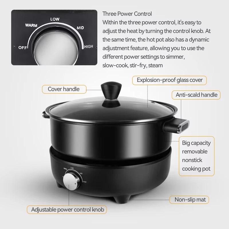 4L Detachable Hot Pot Cooking Pot Electric BBQ Grill Frying Pan Electric Grill Hot Pot