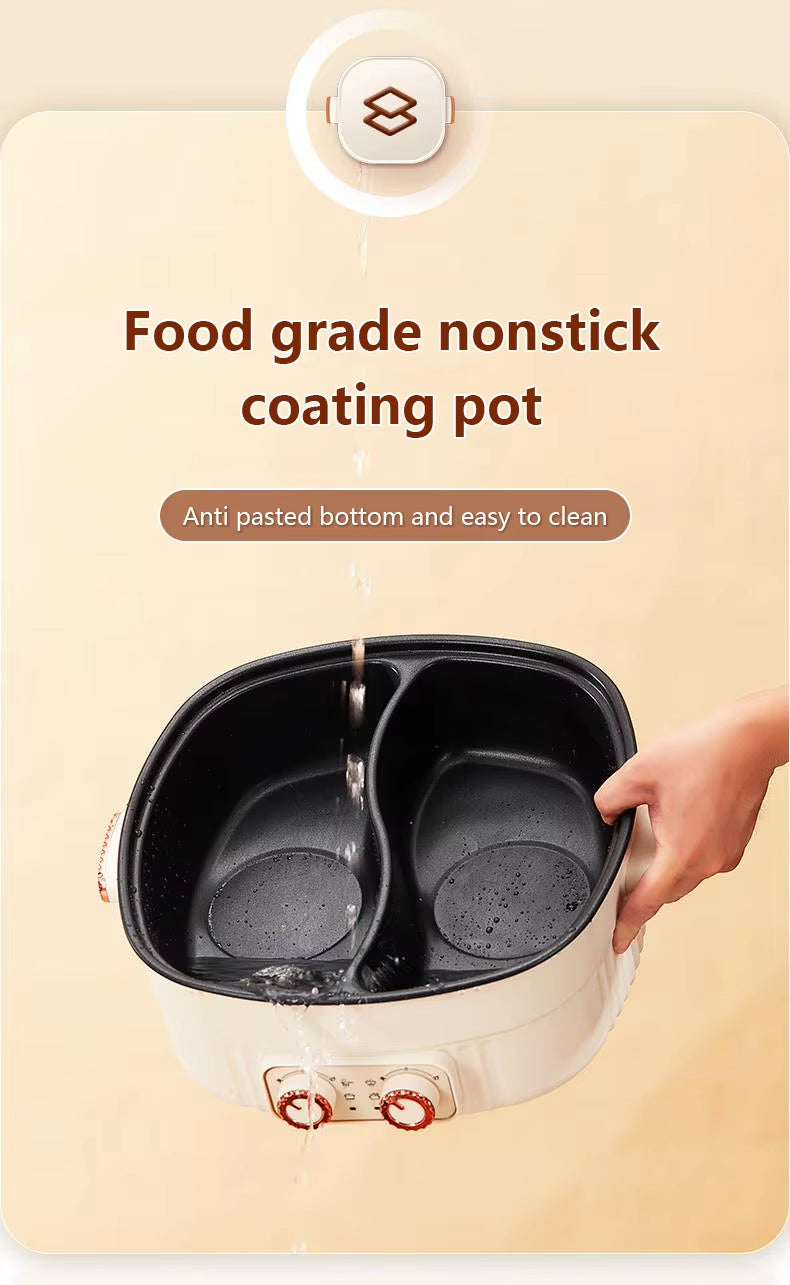 Multifunctional Electric Cooker Dual-Bowl Hot Pot Nonstick Adjustable Temperature Split Bowl Hot Pot