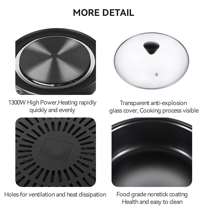 4L Detachable Hot Pot Cooking Pot Electric BBQ Grill Frying Pan Electric Grill Hot Pot
