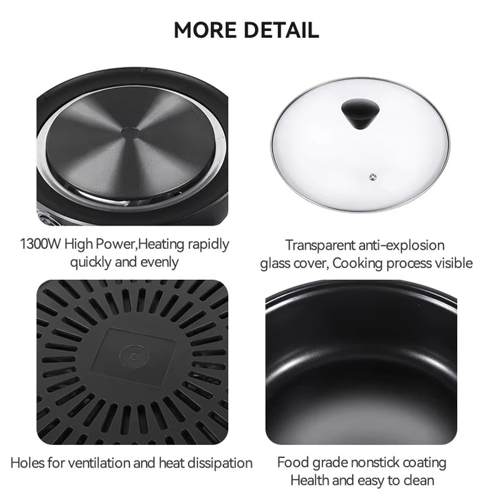 4L Detachable Hot Pot Cooking Pot Electric BBQ Grill Frying Pan Electric Grill Hot Pot