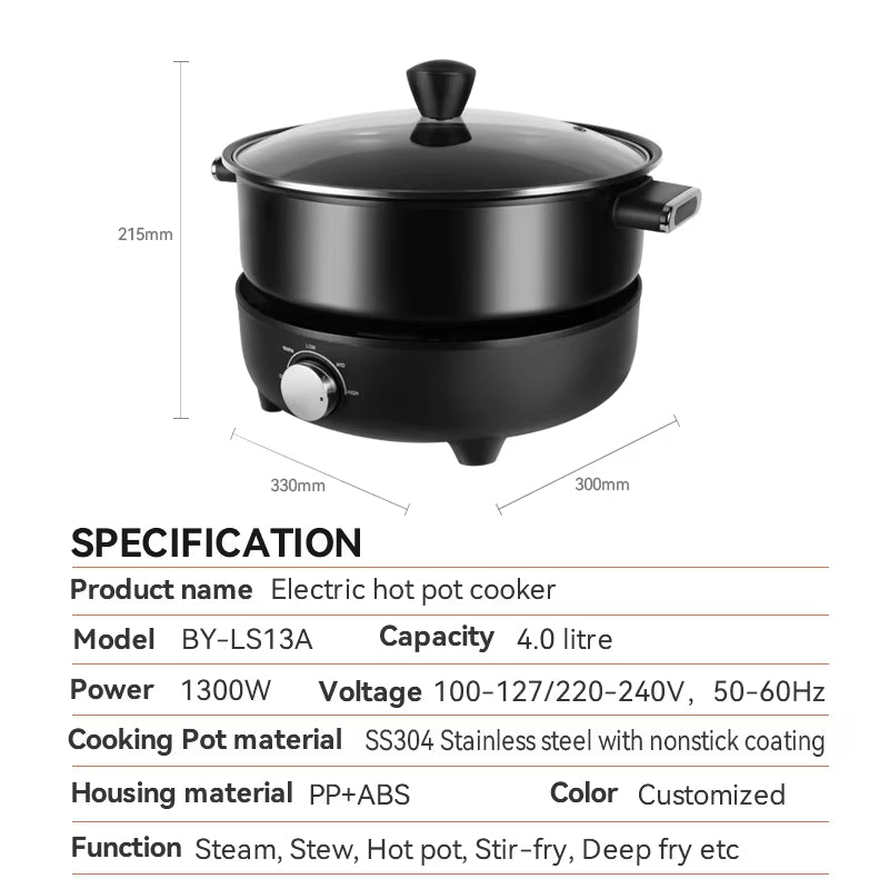 4L Detachable Hot Pot Cooking Pot Electric BBQ Grill Frying Pan Electric Grill Hot Pot