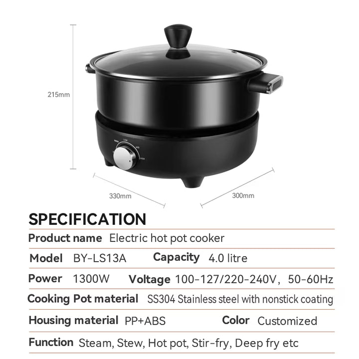 4L Detachable Hot Pot Cooking Pot Electric BBQ Grill Frying Pan Electric Grill Hot Pot