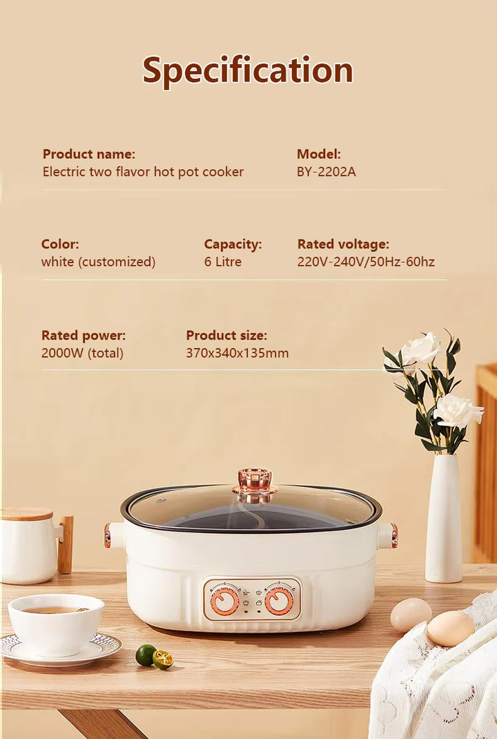 Multifunctional Electric Cooker Dual-Bowl Hot Pot Nonstick Adjustable Temperature Split Bowl Hot Pot