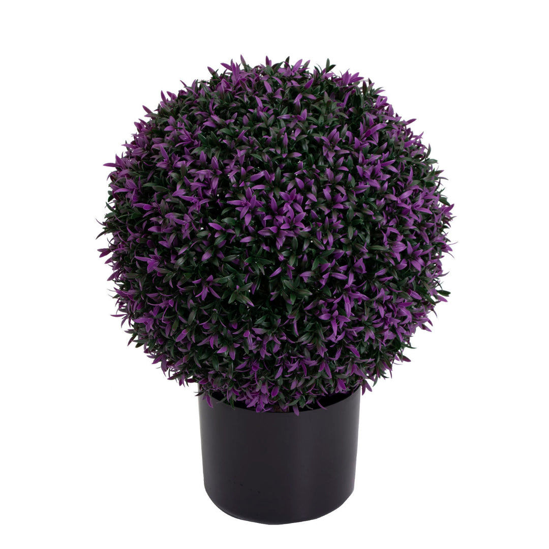 New Design Mixed Grass Faux Shrubs Potted Plant Topiary Artificial Boxwood Ball Tree for Home Decor(Purple)