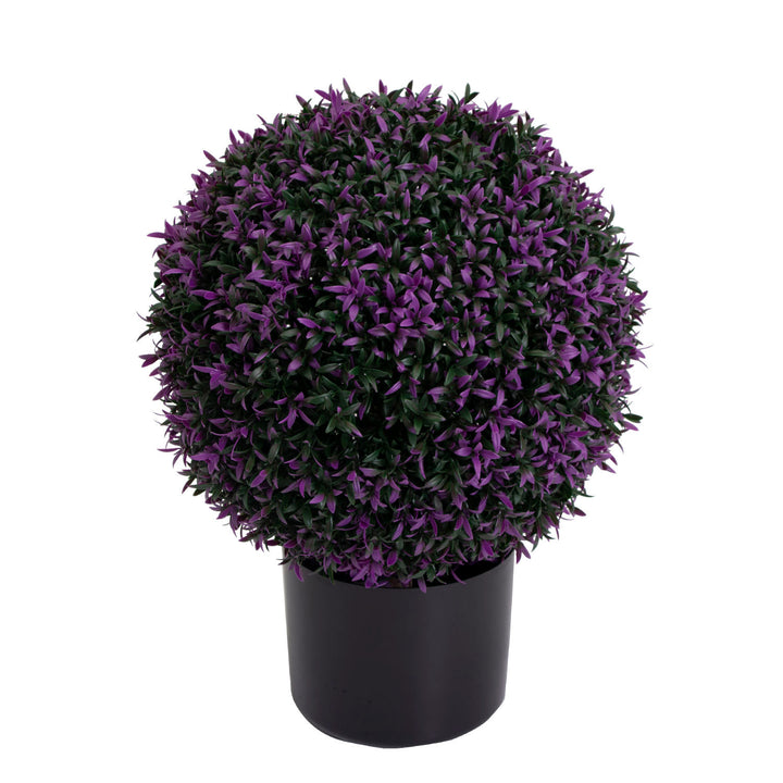 New Design Mixed Grass Faux Shrubs Potted Plant Topiary Artificial Boxwood Ball Tree for Home Decor(Purple)