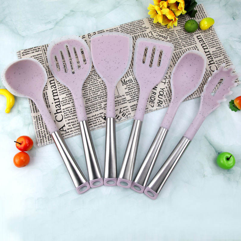 7-Piece Silicone Non-Stick Kitchenware Set Stainless Steel Handle Cooking Spoon Shovel and Ladle Household Kitchenware