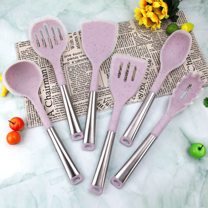 7-Piece Silicone Non-Stick Kitchenware Set Stainless Steel Handle Cooking Spoon Shovel and Ladle Household Kitchenware
