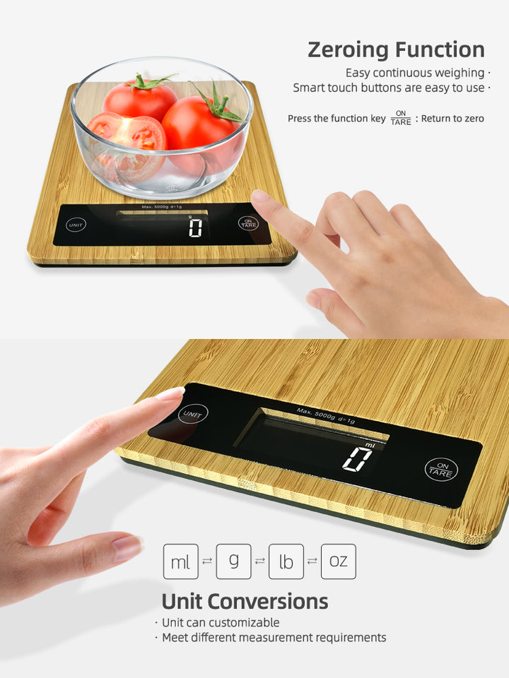 Natural Bamboo Electronic Fruit Food Weighing Scale for Kitchen Cooking