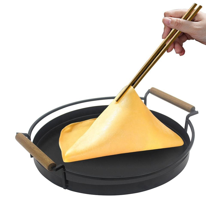 Wood Handle Non-Stick Indoor BBQ Grill Pan for Gas Stove Carbon Steel Camping Grill Pan with Grid Kitchen Accessory