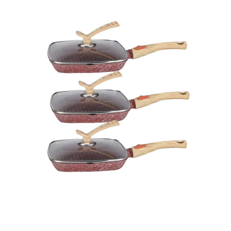 Classic Kitchen 24cm Square Frypan with Removable Handle & Long Strip Metal Cover Dotted Black White Design(Red)