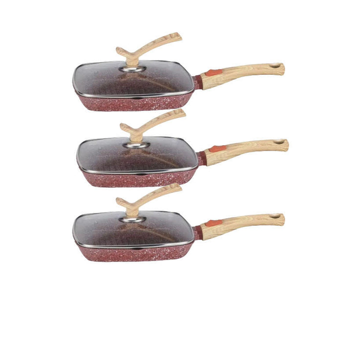 Classic Kitchen 24cm Square Frypan with Removable Handle & Long Strip Metal Cover Dotted Black White Design(Red)