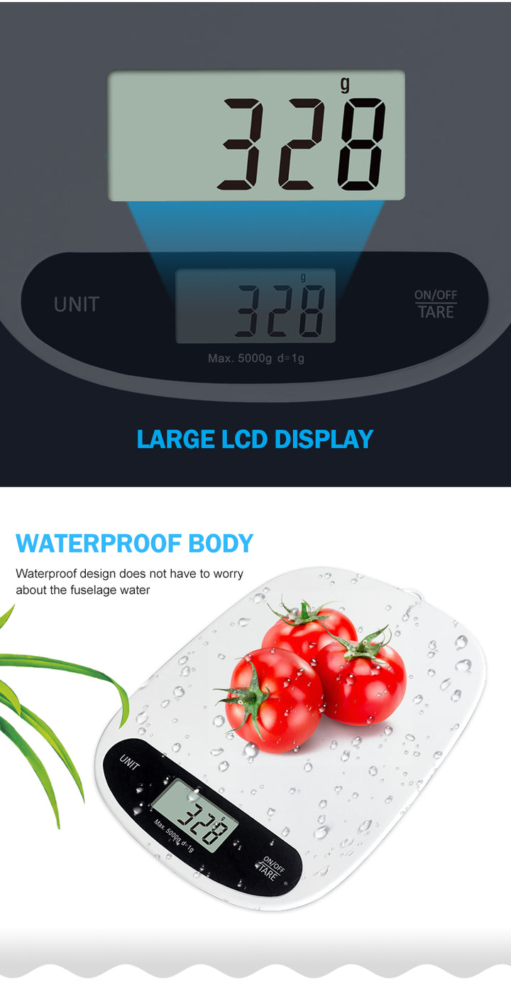 White ABS Plastic Platform Scale Digital Weighing Food Kitchen Scale With Bowl Removable 5kg 11llb