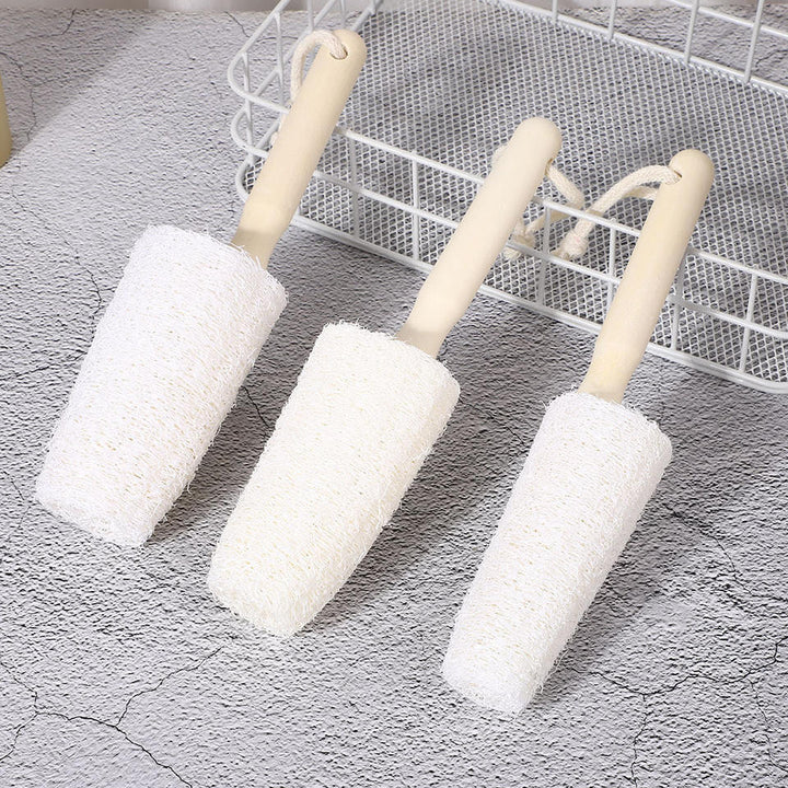 3Pcs 8.46 Inches Loofah Cup Brush with Wooden Handle Home Kitchen Bottle Cup Bowl Pot Cleaning Brush Scrubber for Water Bottles, Glasswares, Mugs, Dishes